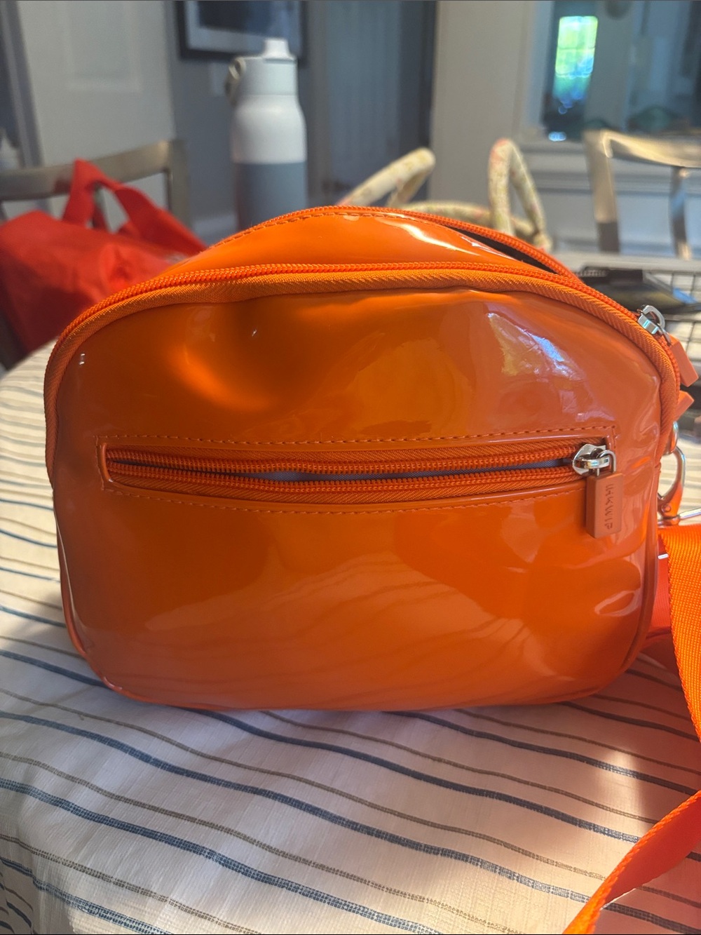 Glossy Orange Patent Crossbody Bag for Women - Picture 2 of 9